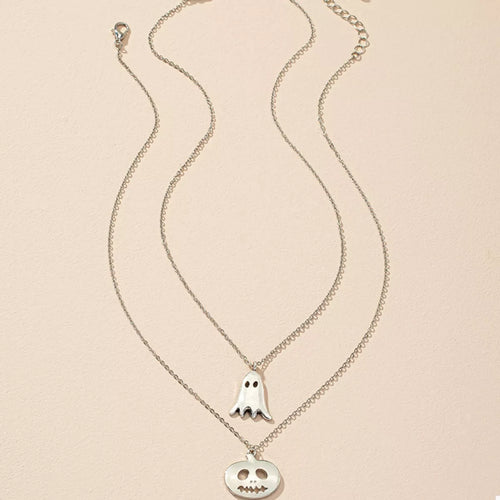 2 Piece Halloween Ghost & Pumpkin Pendant Necklace - Lilixa.store