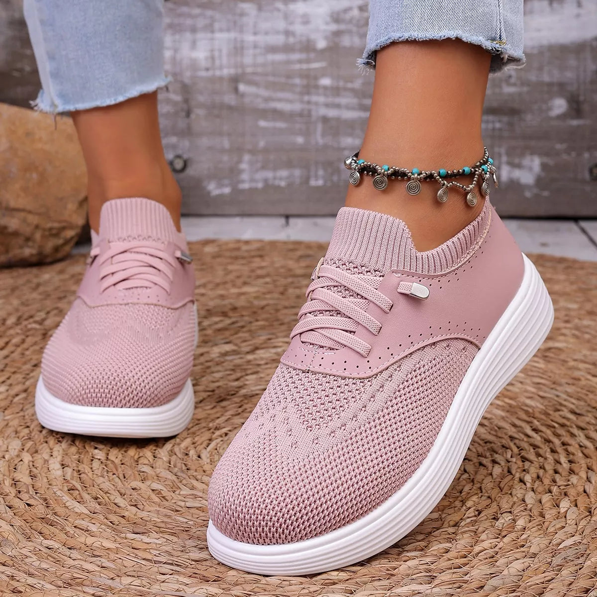 Round Toe Lace Up Sneakers - Lilixa.store