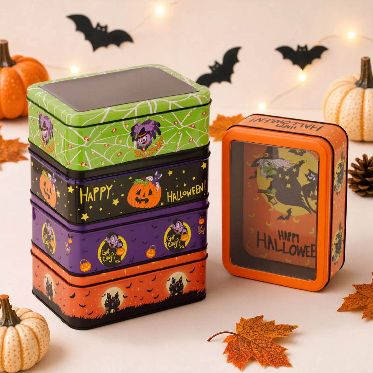 Halloween Decorative Metal Storage Box with Window Display - Lilixa.store
