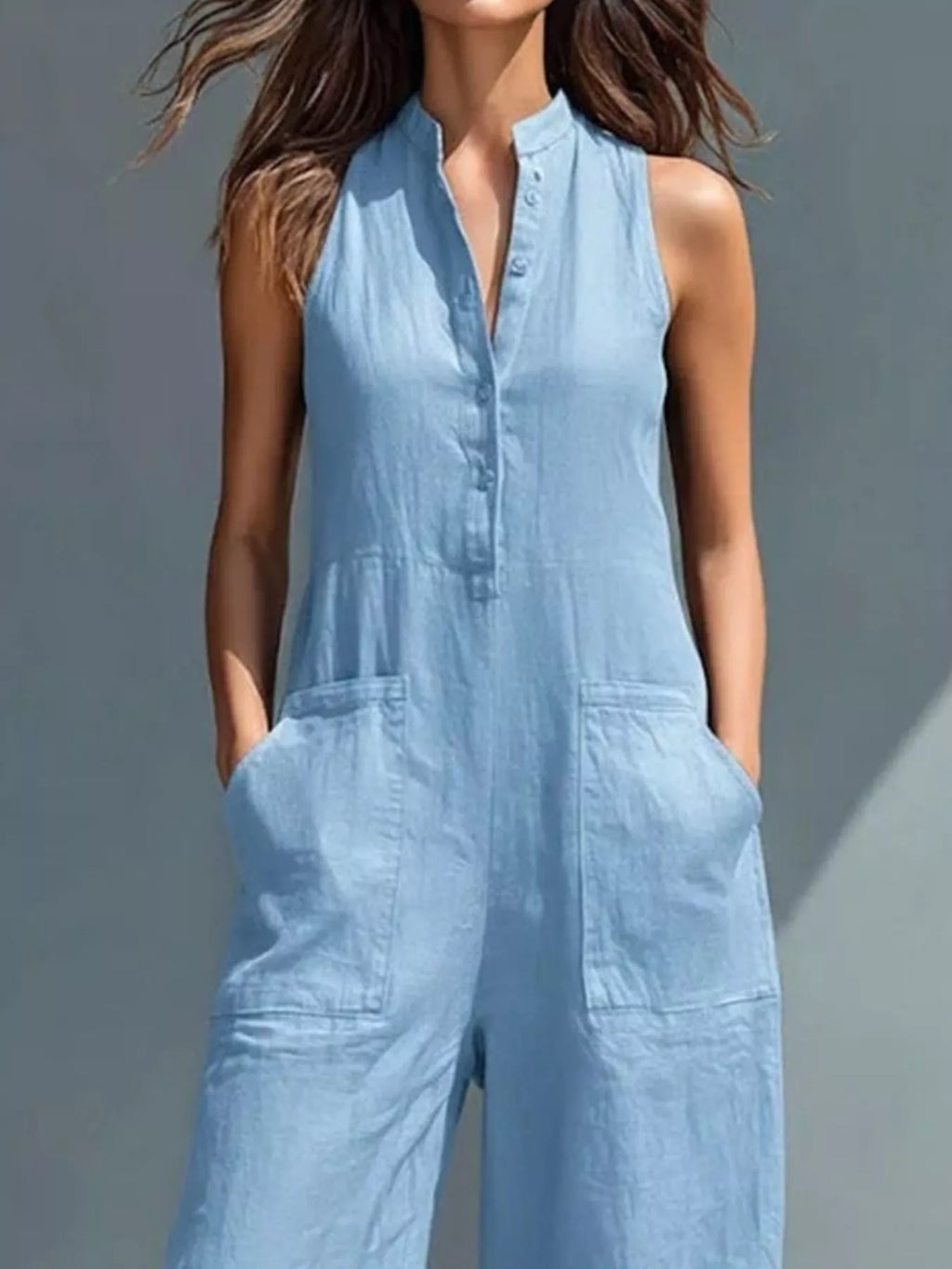 Full Size Button Front Sleeveless Jumpsuit Plus Size - Lilixa.store