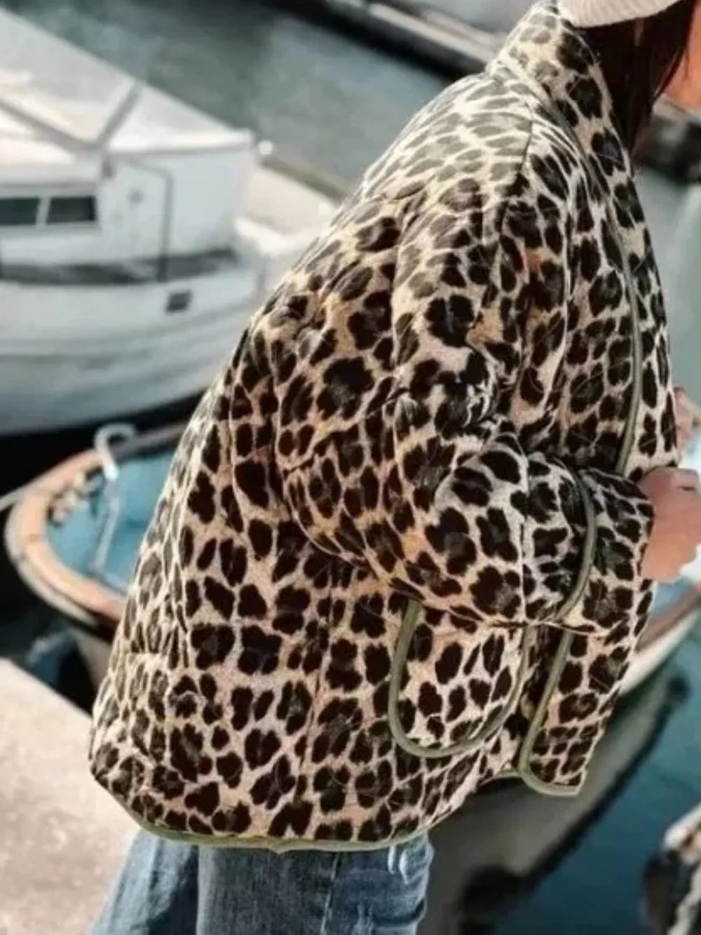 Leopard Open Front Long Sleeve Outerwear in Black Forest