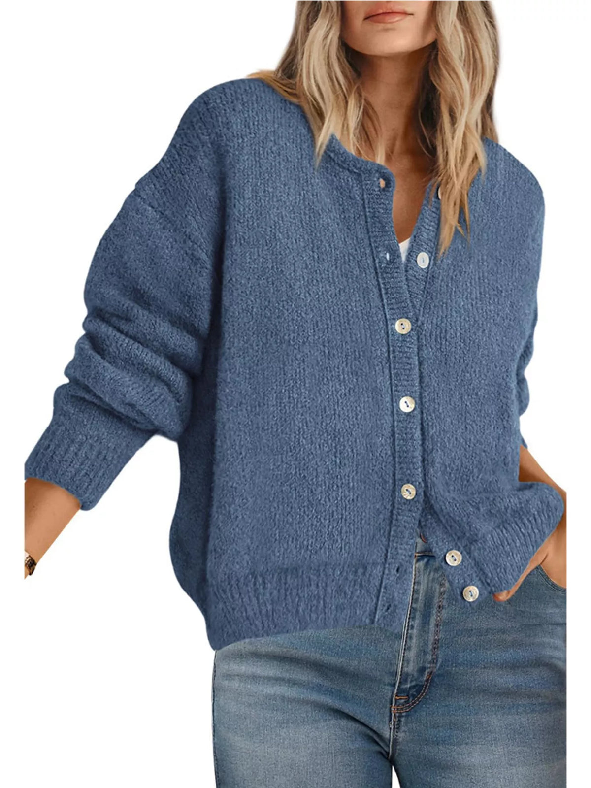 Button-Down Dropped Shoulder Cardigan - Lilixa.store