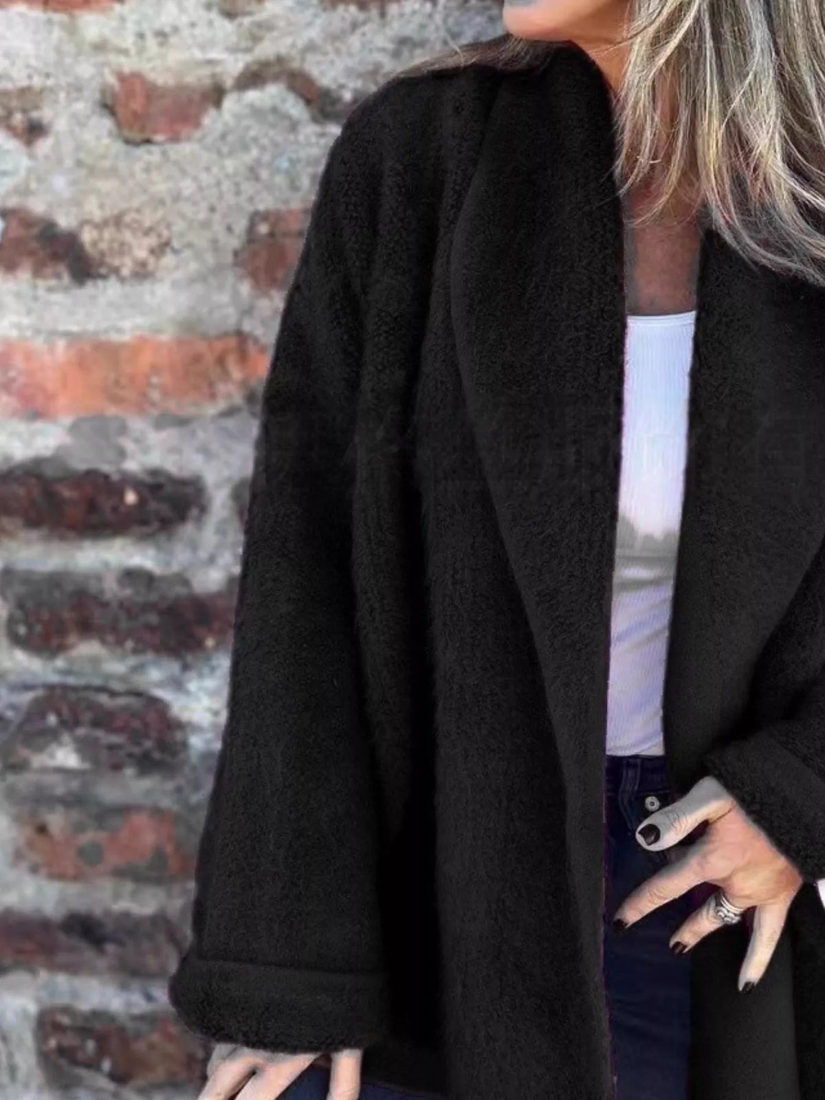 Open Front Long Sleeve Fluffy Jacket, view 4