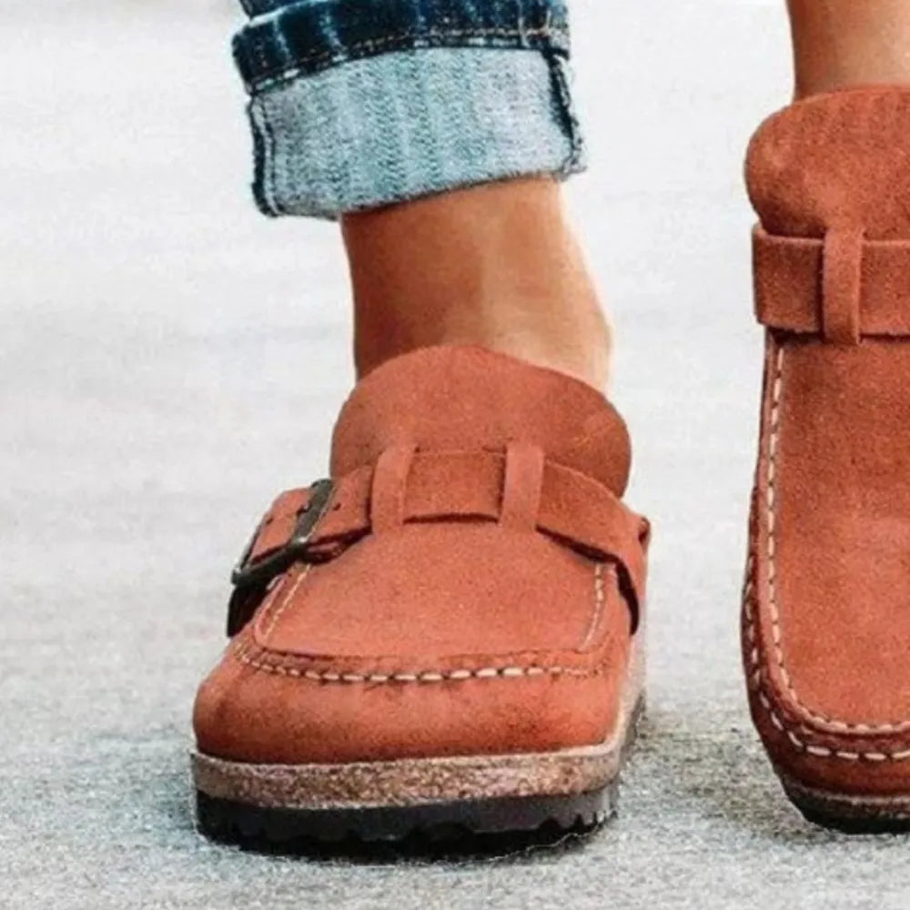 Round Toe Low Heel Buckle Loafers - Lilixa.store