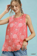 Umgee Floral Embroidered Sleeveless Top - Lilixa.store