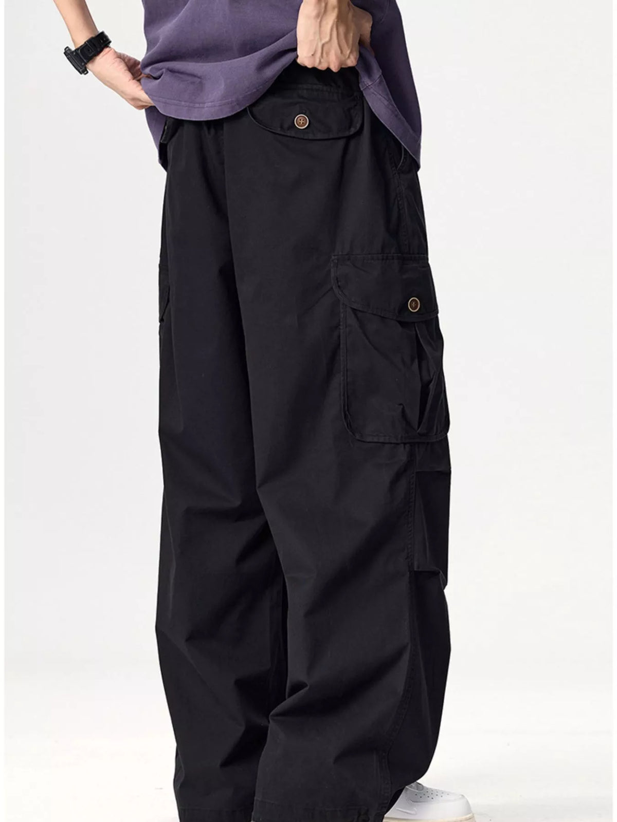 Men's Plus Size Drawstring Wide Leg Cargo Pants, view 3