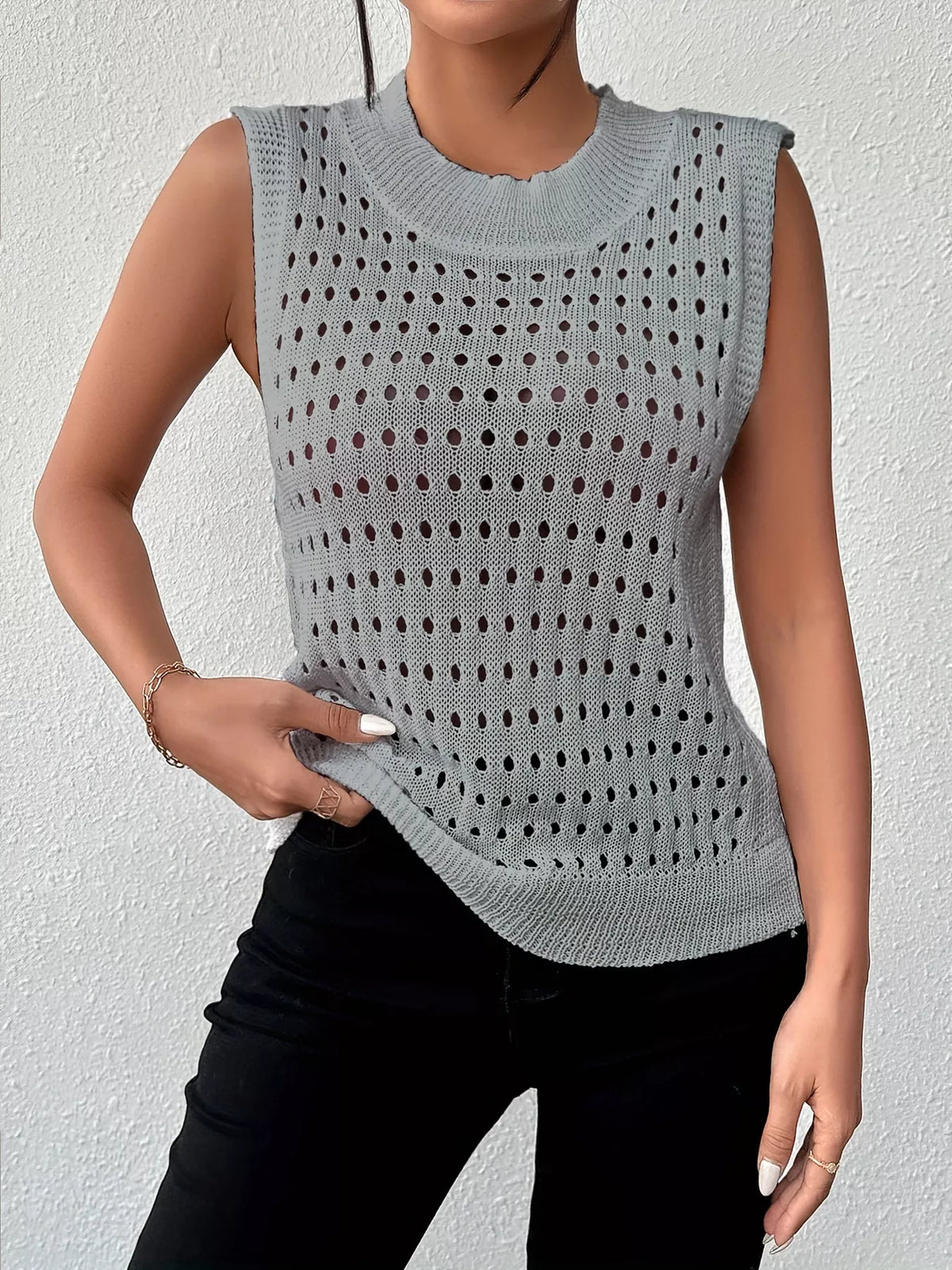 Hollow Out Round Neck Knit Tank, view 16