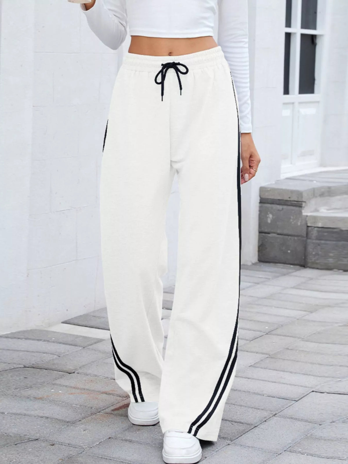 Side Striped Wide Leg Pants - Lilixa.store