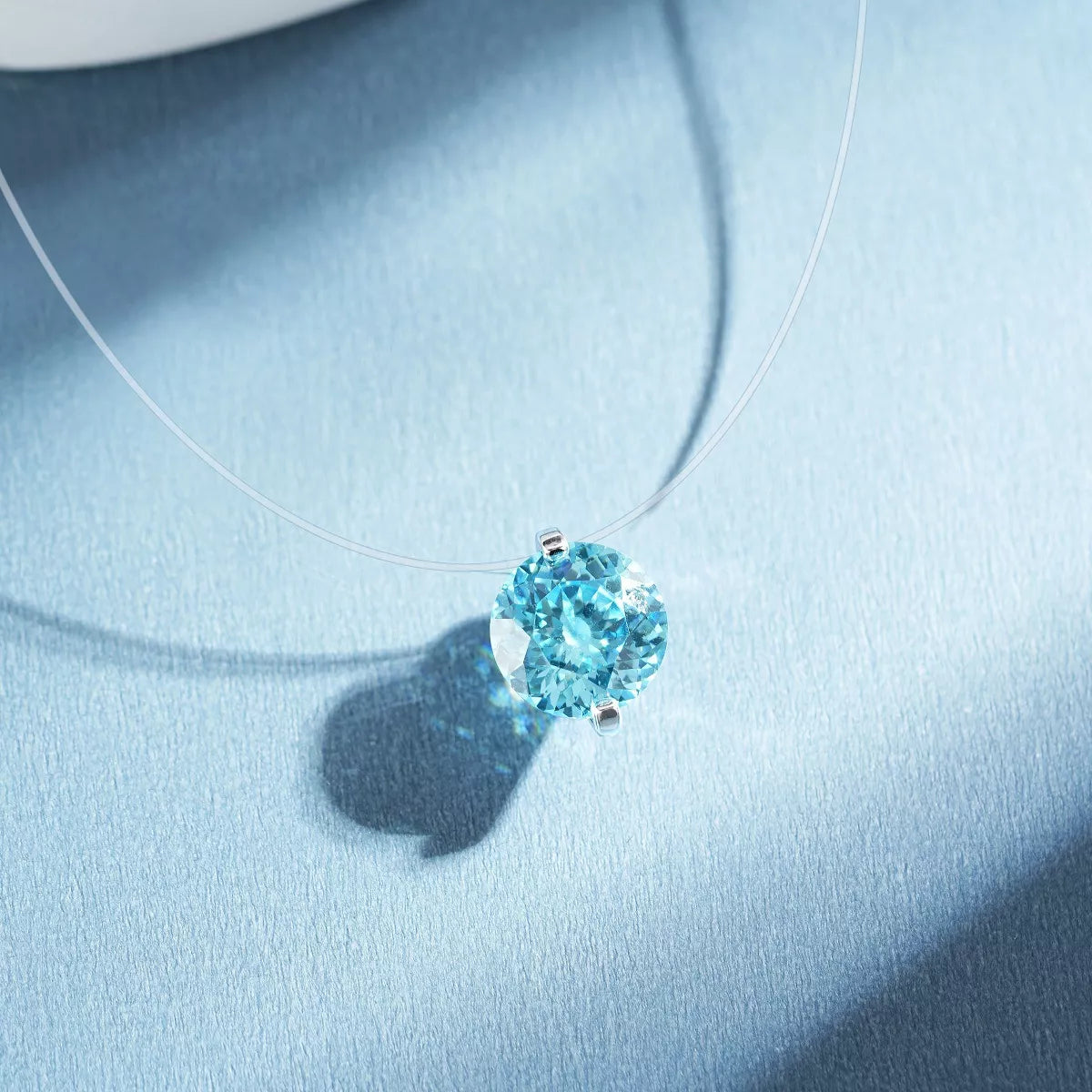 925 Sterling Silver Zircon Pendant Necklace in Pastel Blue