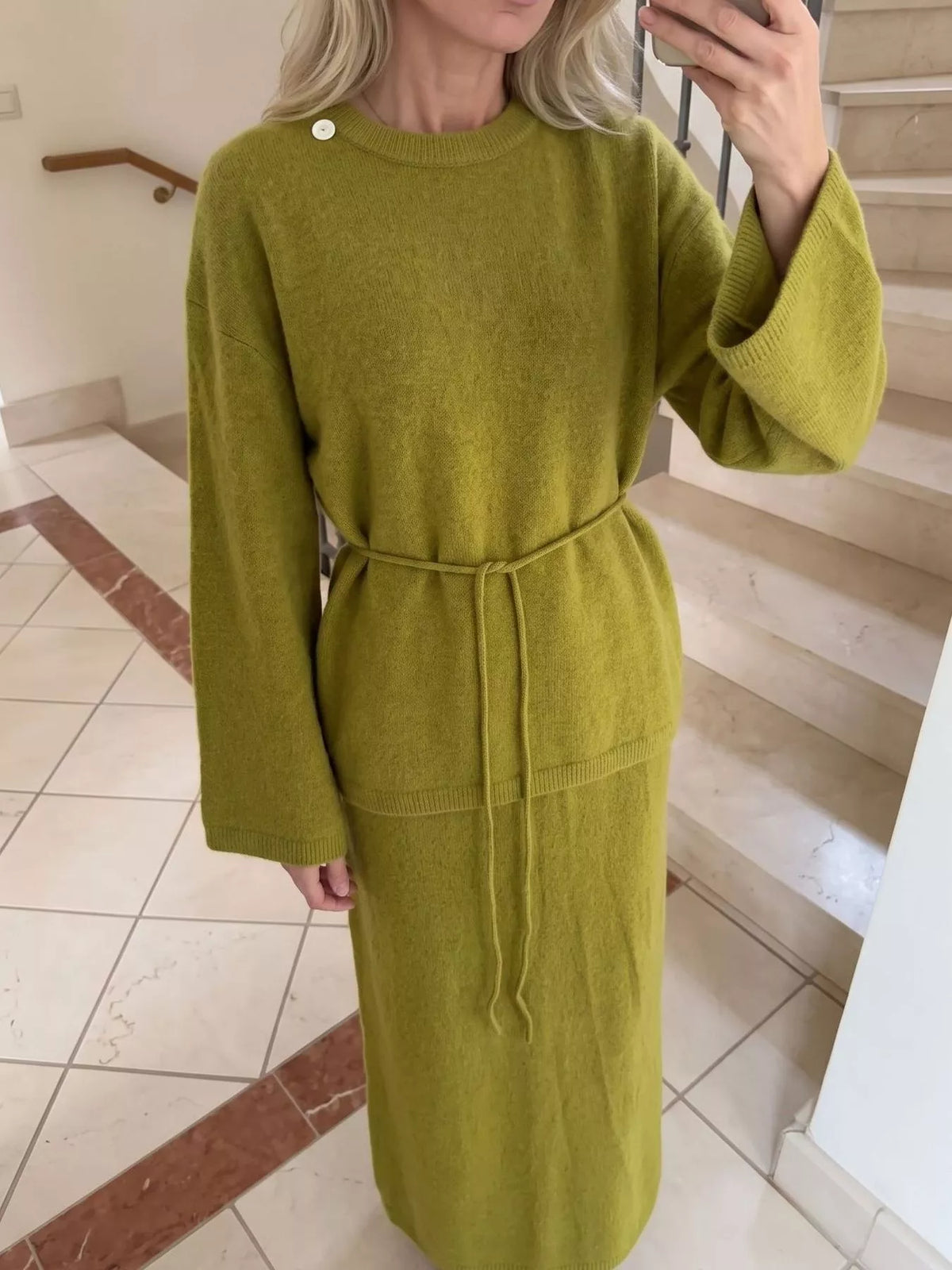 Waist-Tie Detail Sweater and Maxi Skirt Set, view 10