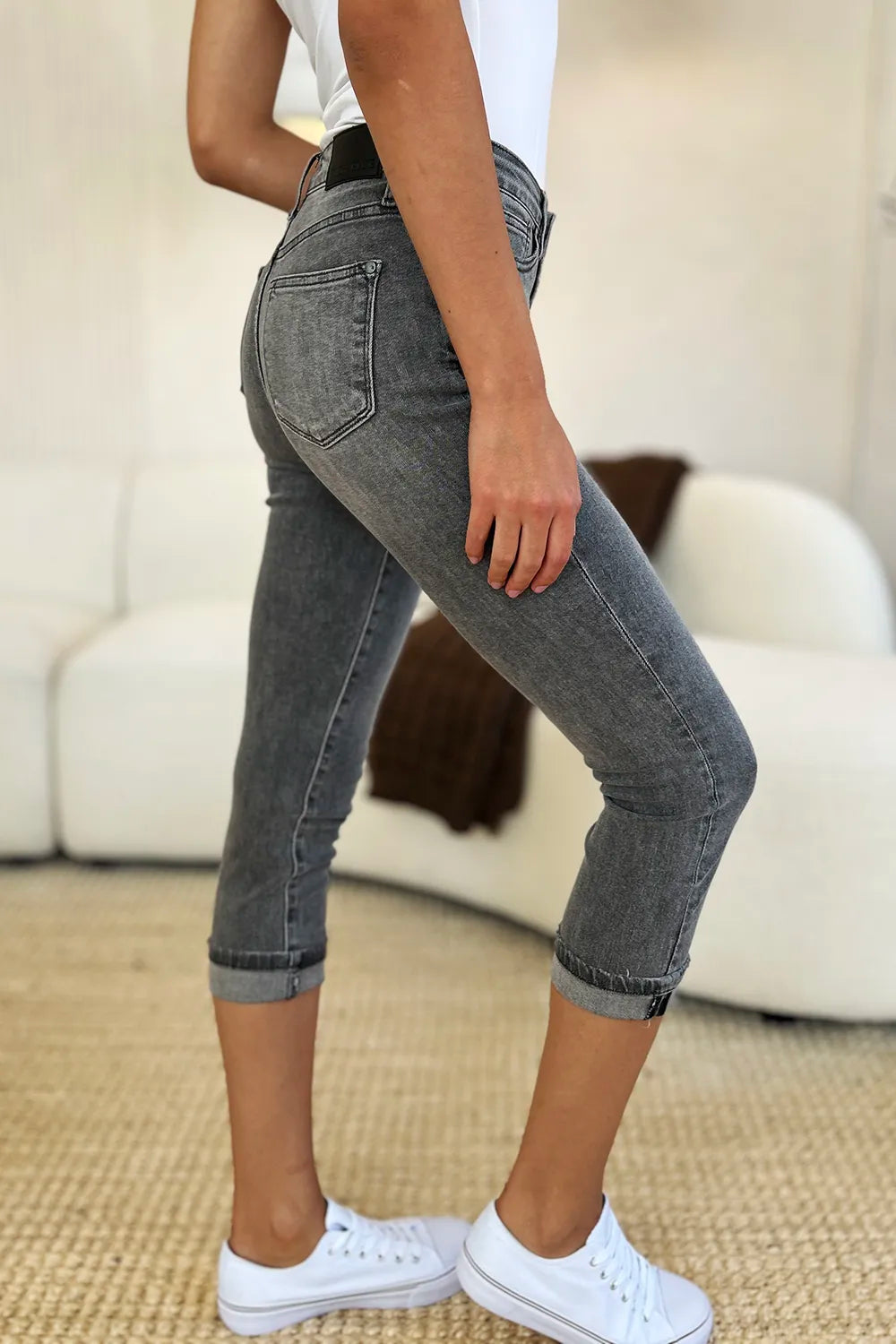 Judy Blue Full Size Button Fly High Waist Cuffed Capris - Lilixa.store