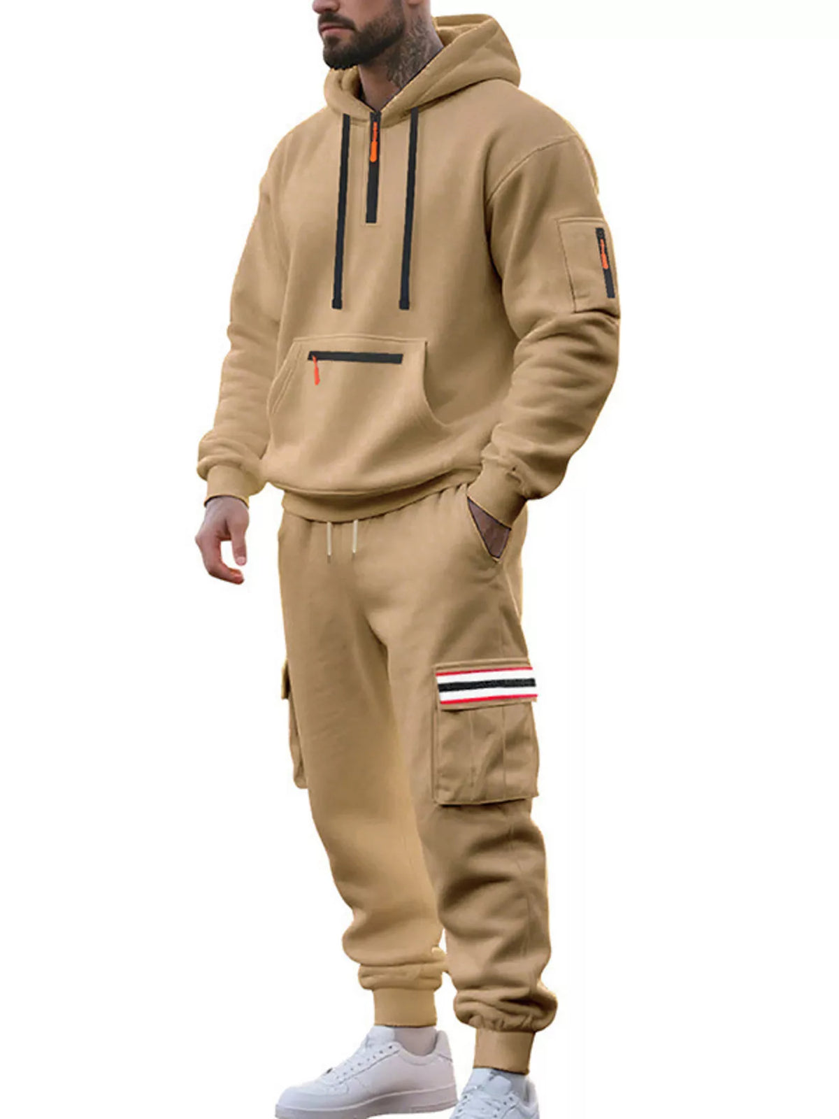 Men's Full Size Casual Half-Zip Hoodie and Cargo Pants Set Plus Size - Lilixa.store