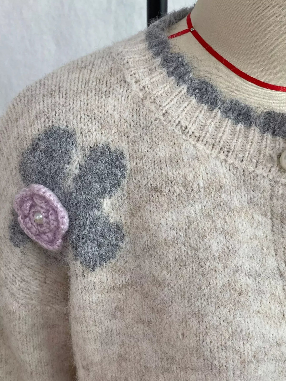 Floral Applique Button-Down Knit Cardigan, view 5