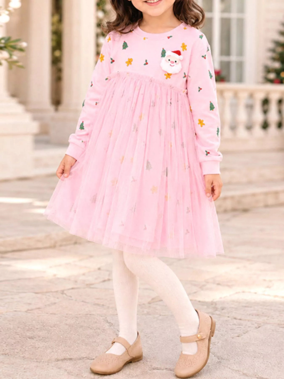 Children's Christmas Santa Claus Tulle Long-Sleeve Dress - Lilixa.store