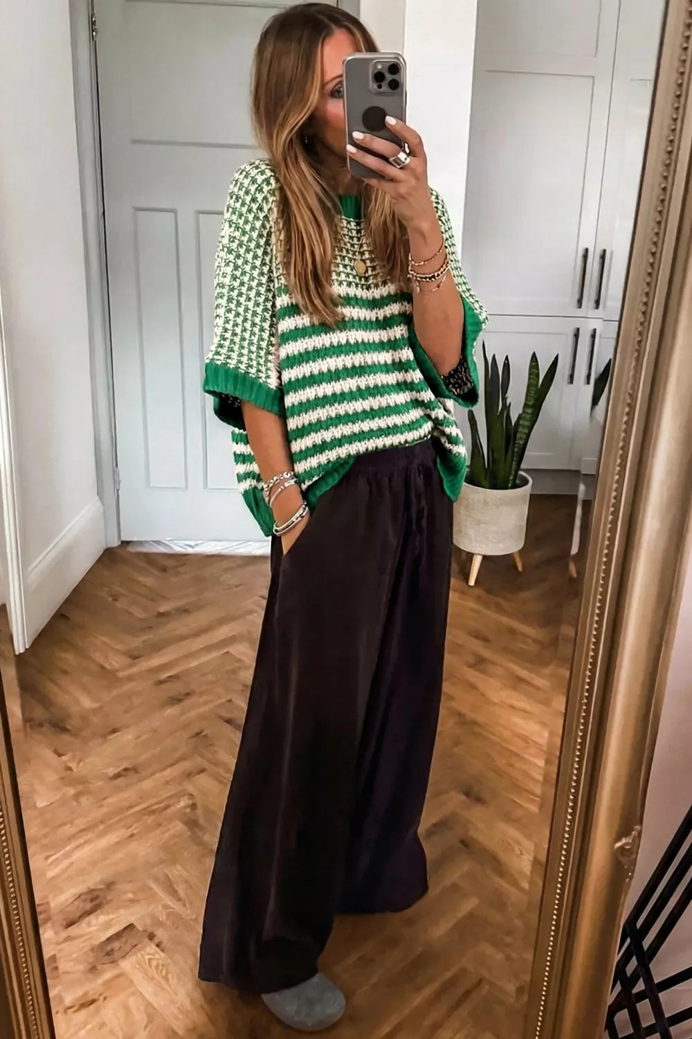 Striped Textured Knit Sweater