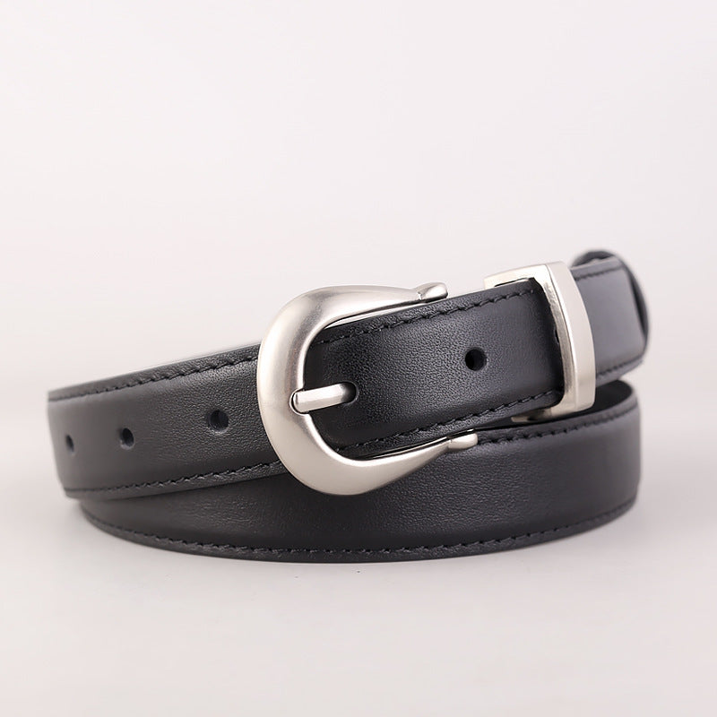 Classic Leather Belt with Silver Buckle - Lilixa.store