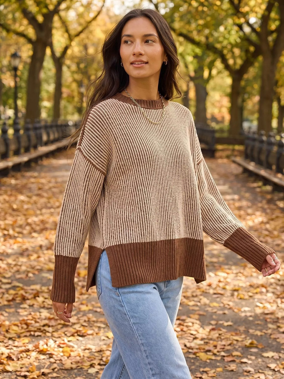 Ribbed Knit Side Slit Sweater