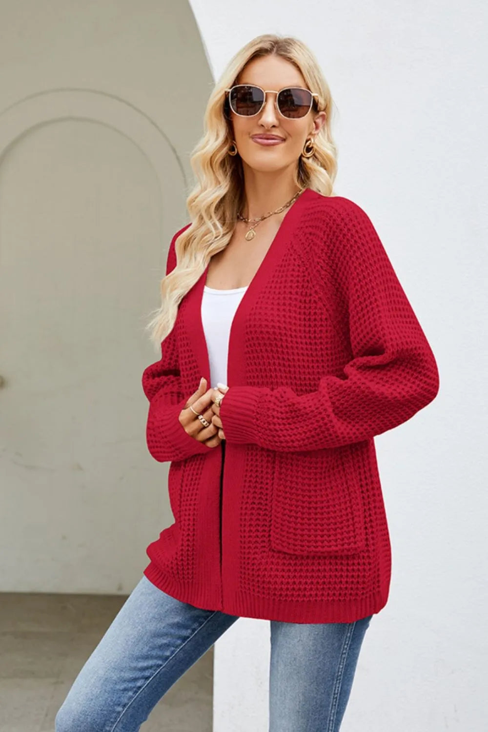 Open Front Raglan Sleeve Pocketed Cardigan - Lilixa.store