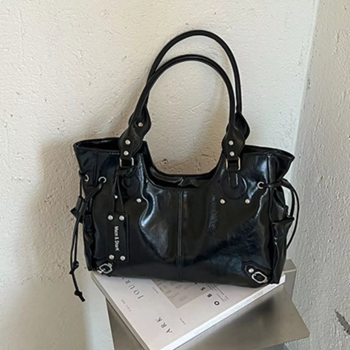 Drawstring Leather Handbag