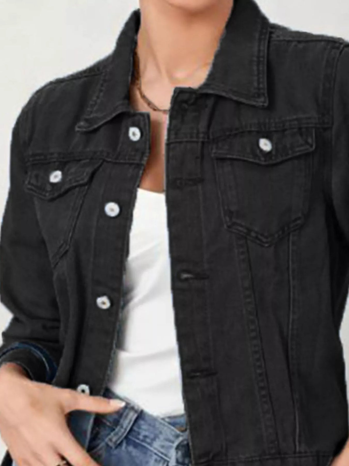 Button Up Long Sleeve Denim Jacket, view 3