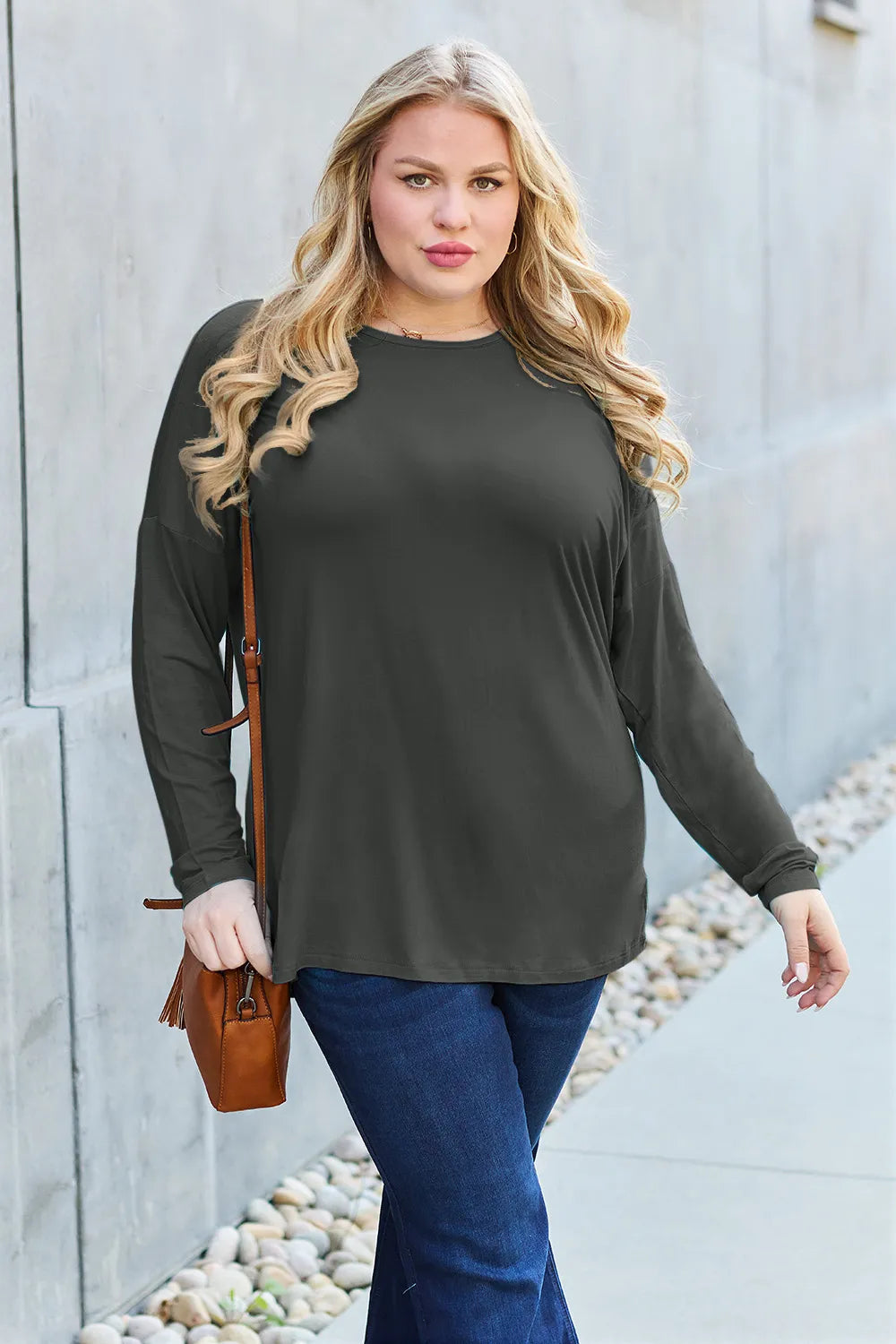Basic Bae Full Size Round Neck Dropped Shoulder T-Shirt - Lilixa.store