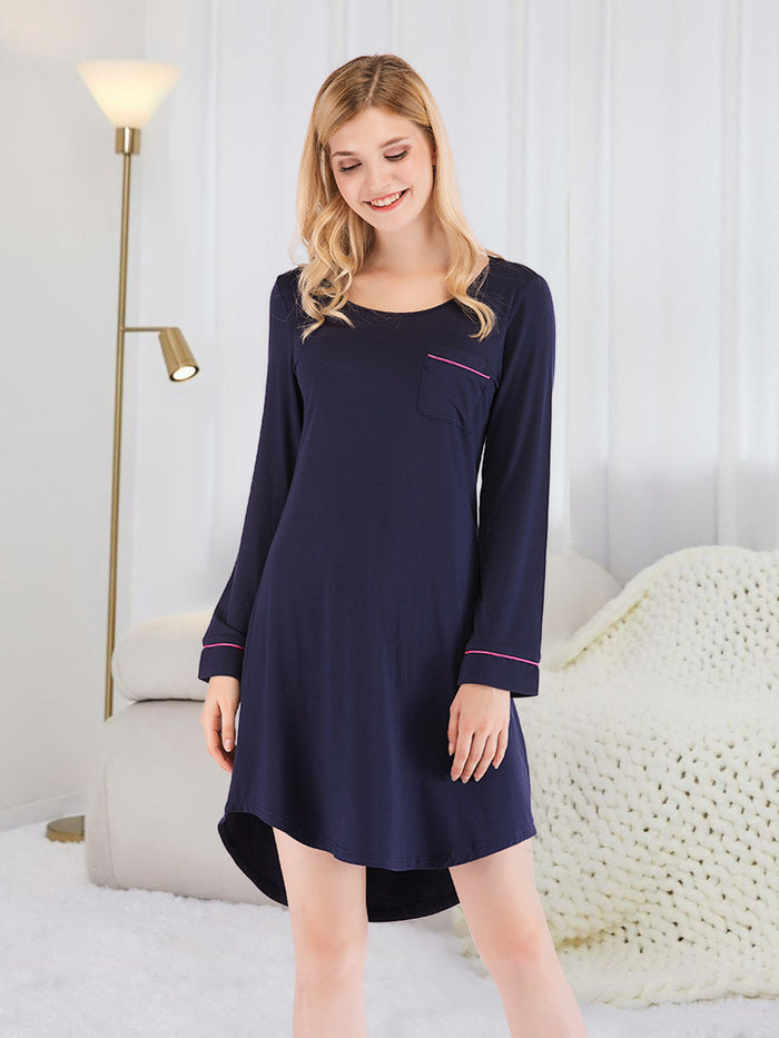 Round Neck Night Dress with Pocket - Lilixa.store