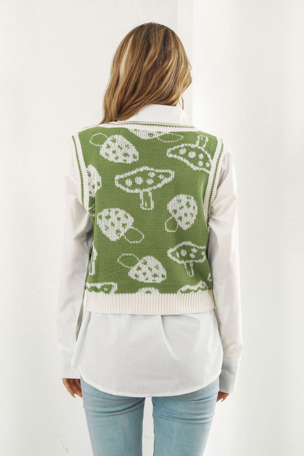 Printed Plunge Neck Sweater Vest, view 4