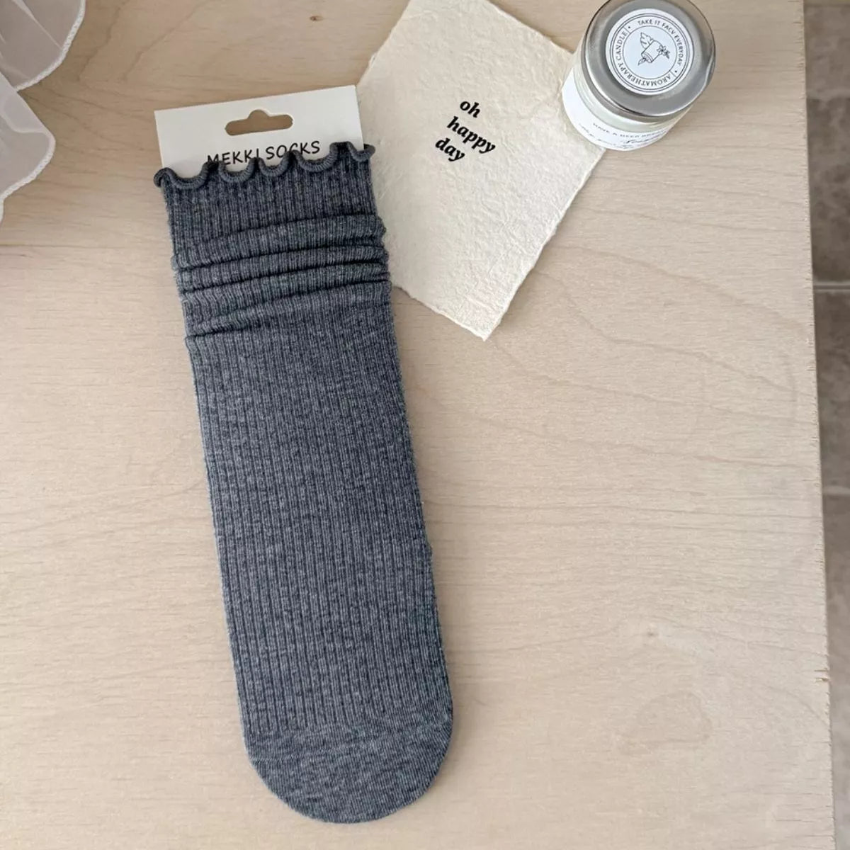 Ribbed Lettuce-Edge Casual Socks