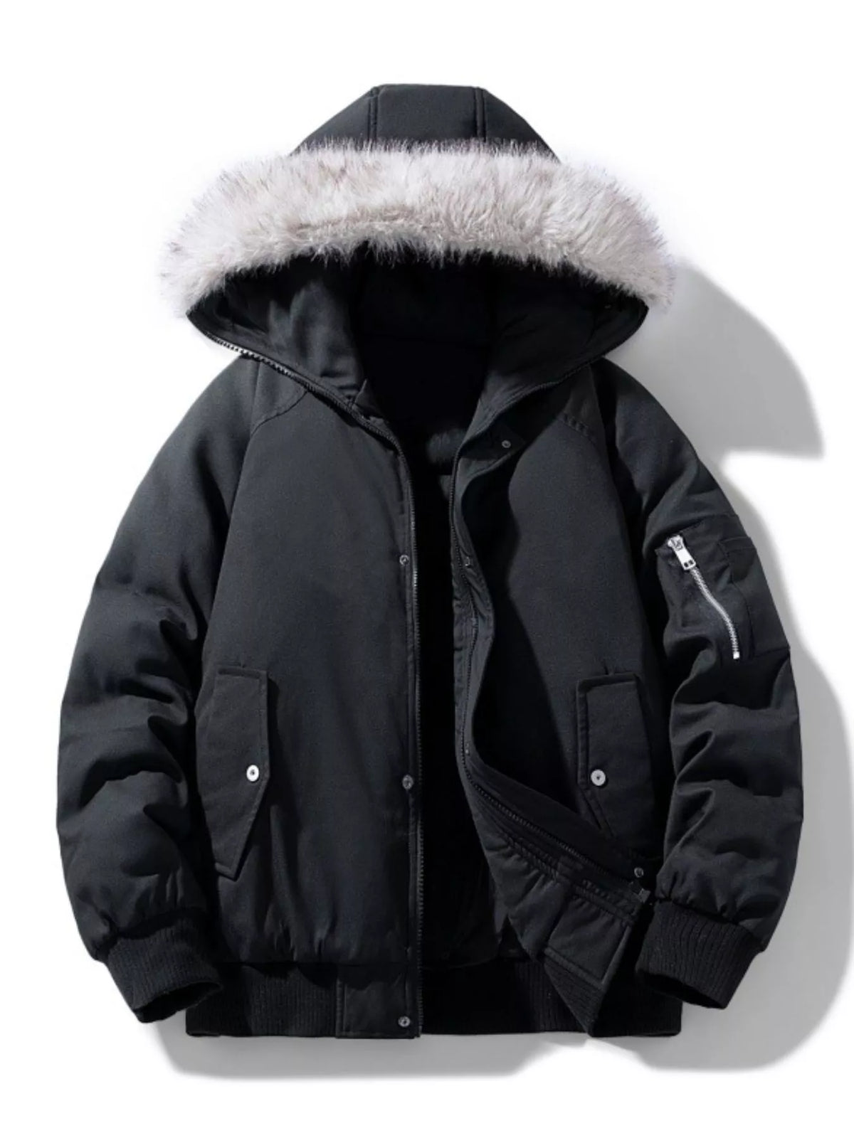 Men's Plus Size Faux Fur Hooded Padded Bomber Jacket - Lilixa.store