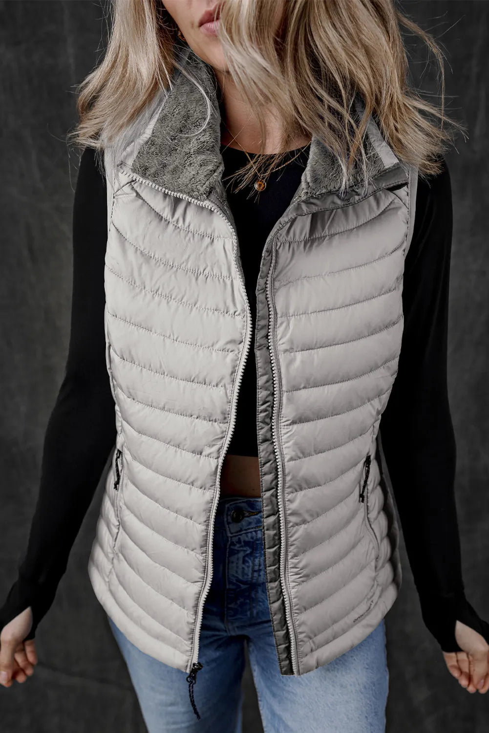 Pocketed Zip Up Vest Coat, view 2