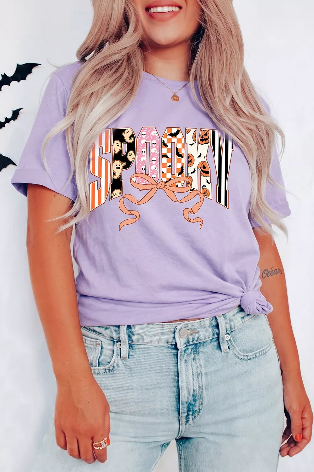 Halloween Spooky Letter Graphic Round Neck Casual T Shirt - Lilixa.store