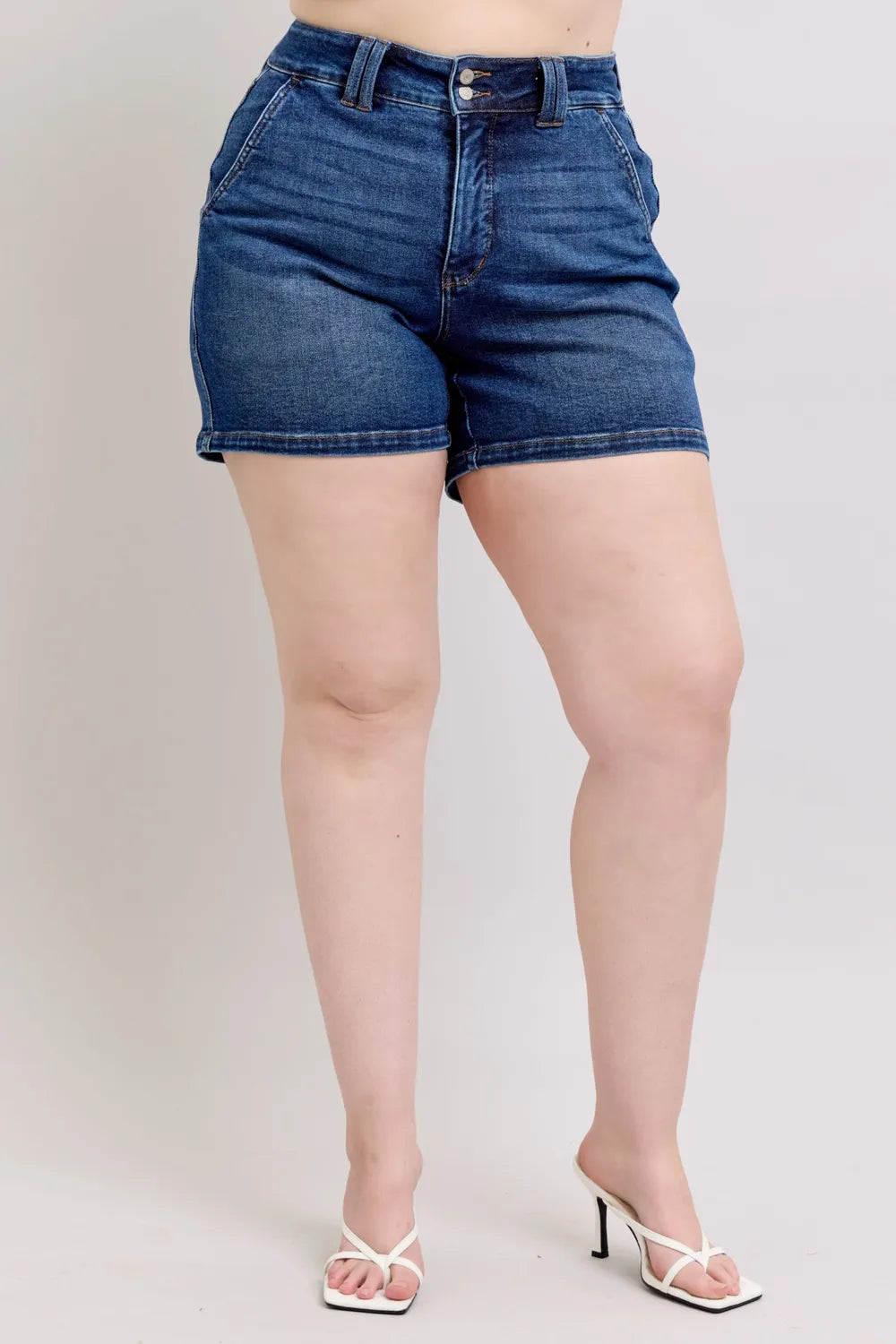 Judy Blue Full Size Double Button Waistband Denim Shorts Plus Size - Lilixa.store