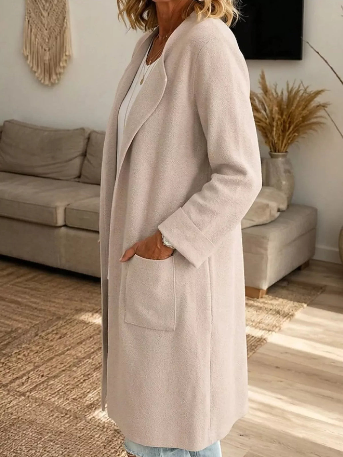 Full Size Open-Front Longline Knit Outerwear Plus Size
