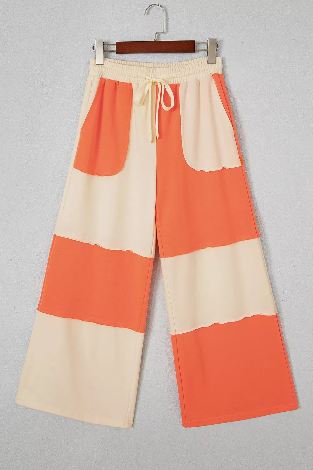 Raw Seam Colorblock Wide Leg Ankle Length Casual Pants - Lilixa.store