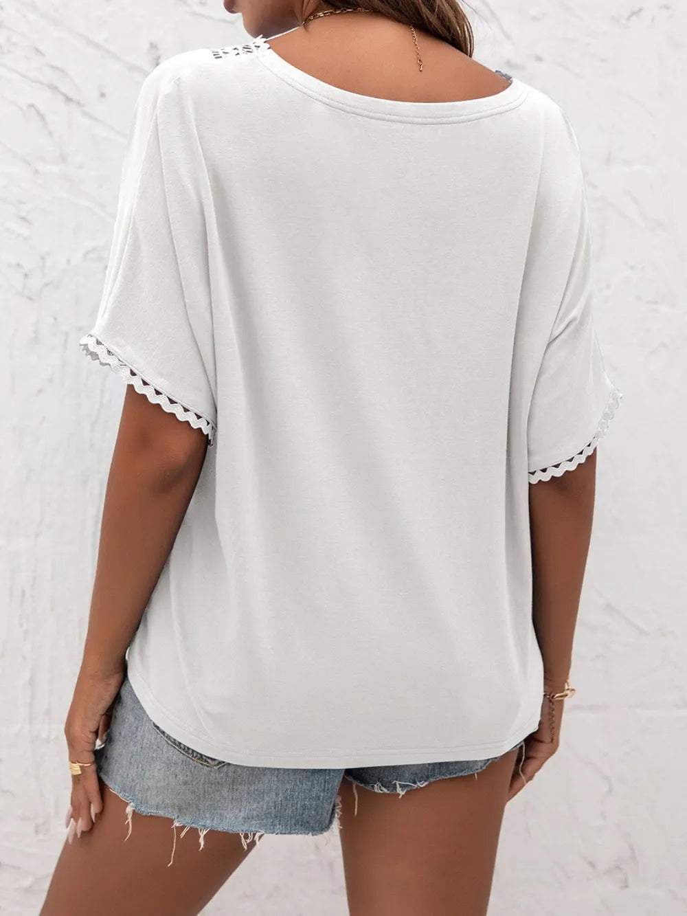 Ivy Lane Lace Detail V-Neck T-Shirt - Lilixa.store