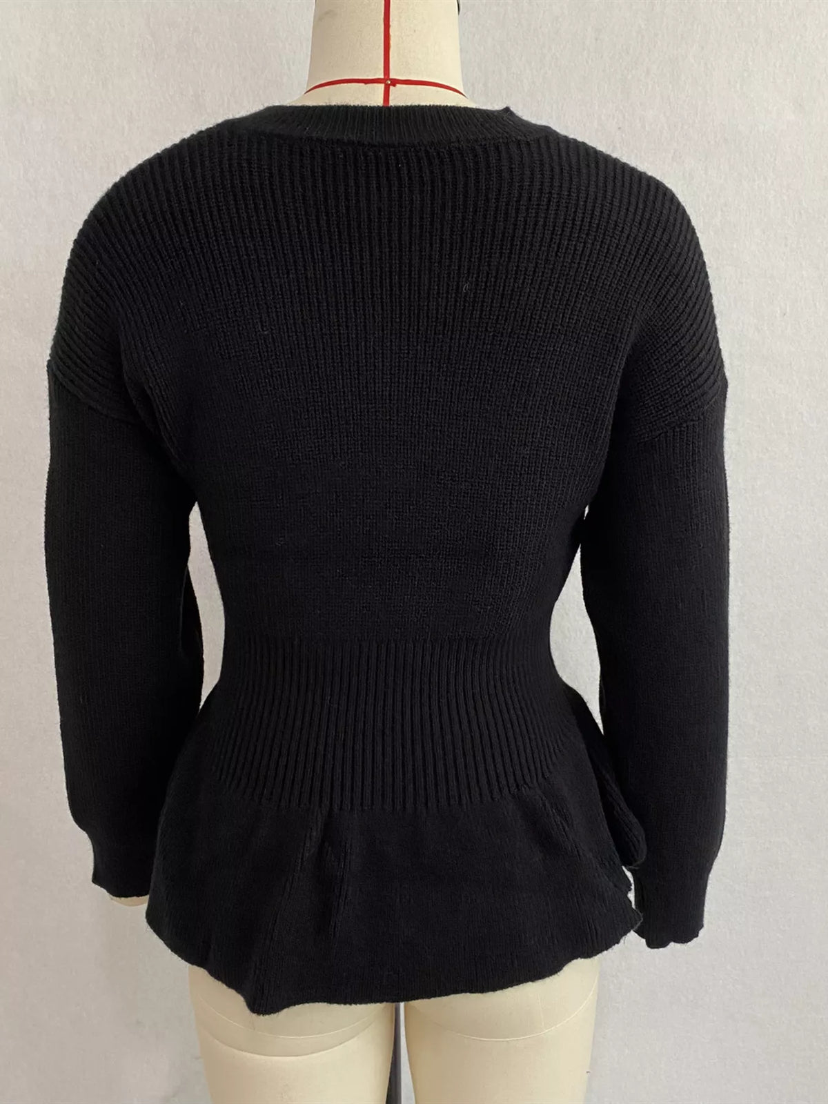V-Neck Peplum Hem Ribbed Knit Top, view 13