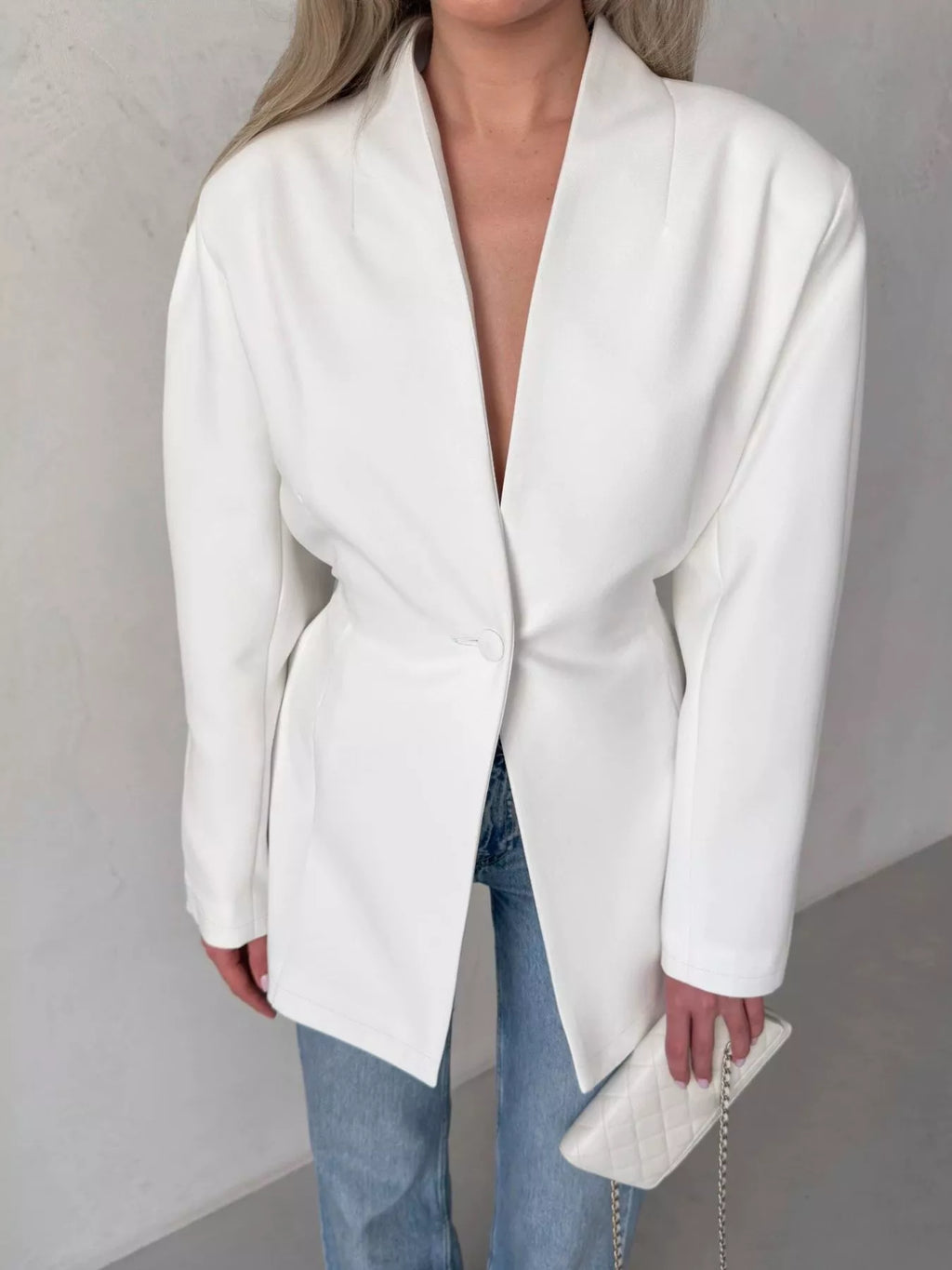 One Button Long Sleeve Blazer - Lilixa.store