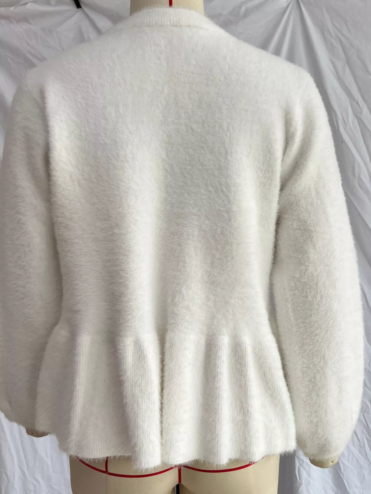 Fuzzy Peplum Cardigan with Pearl Buttons, view 6