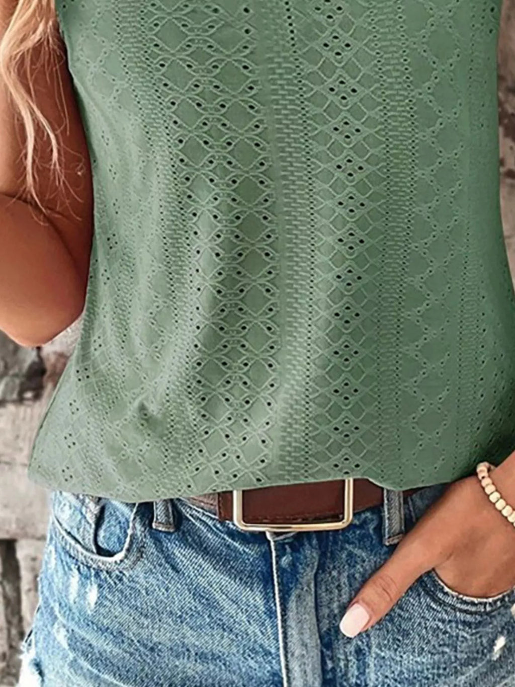 Eyelet Lace Trim V-Neck Tank Top - Lilixa.store