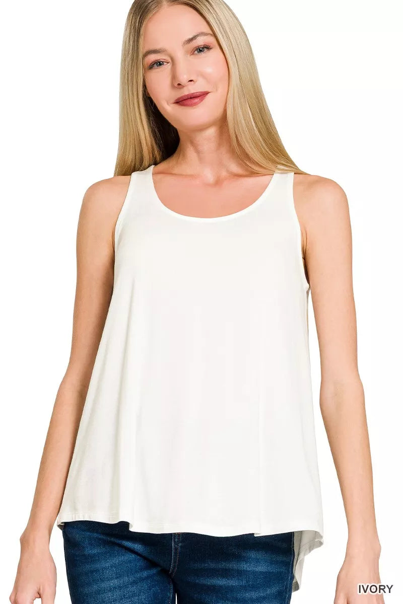 Zenana Flowy Hem Rayon Sleeveless Tank Top - Lilixa.store