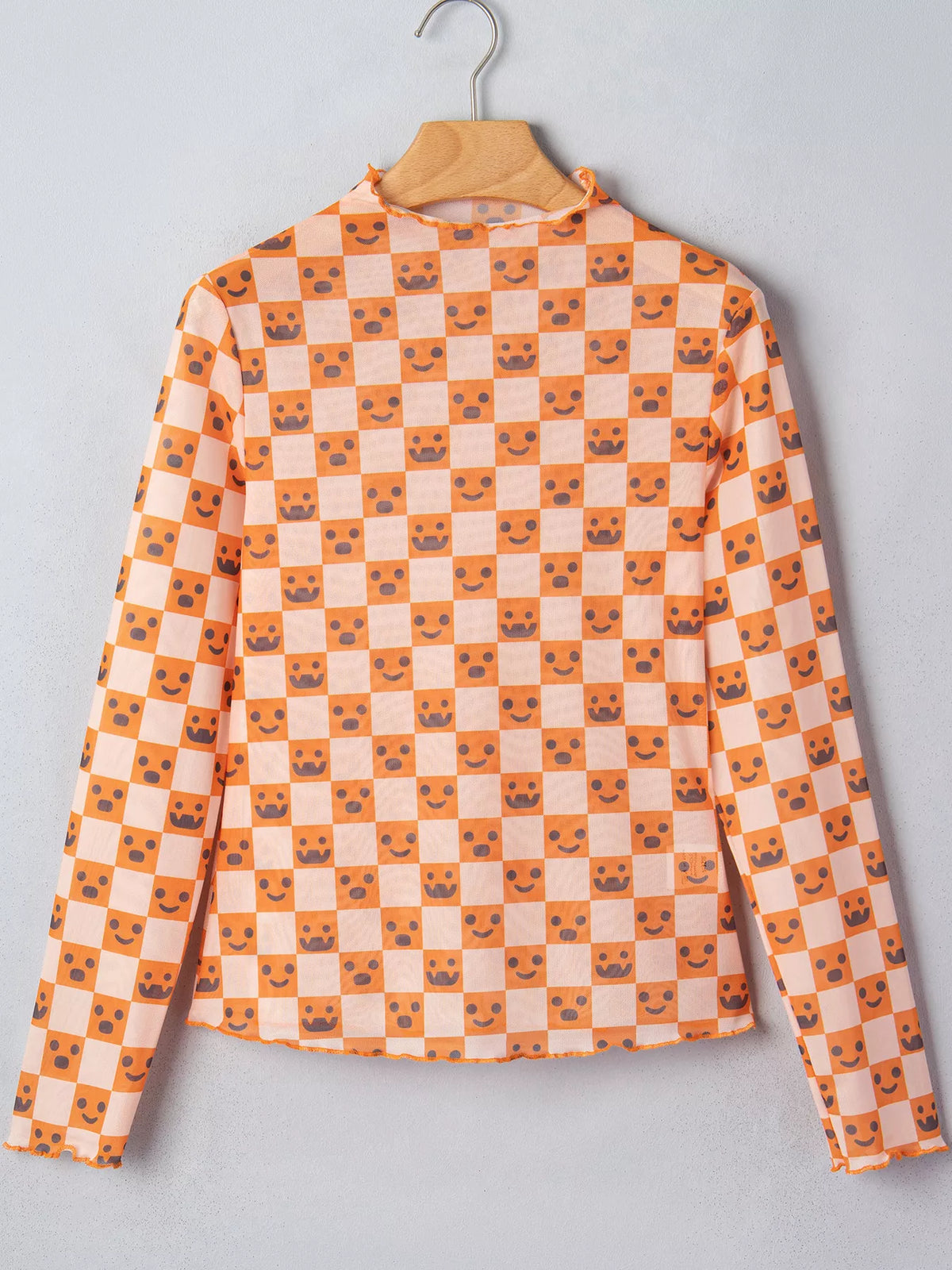 Abstract Halloween Pattern Long Sleeve Mock Neck Blouse - Lilixa.store