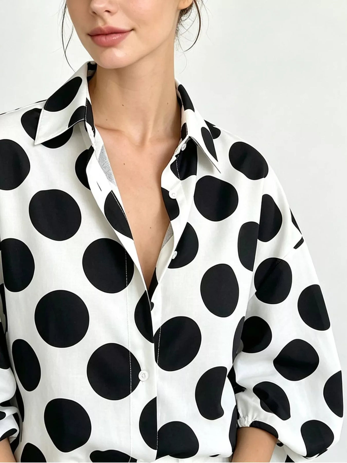 Polka Dot Puff Sleeve Shirt in Black, view 5