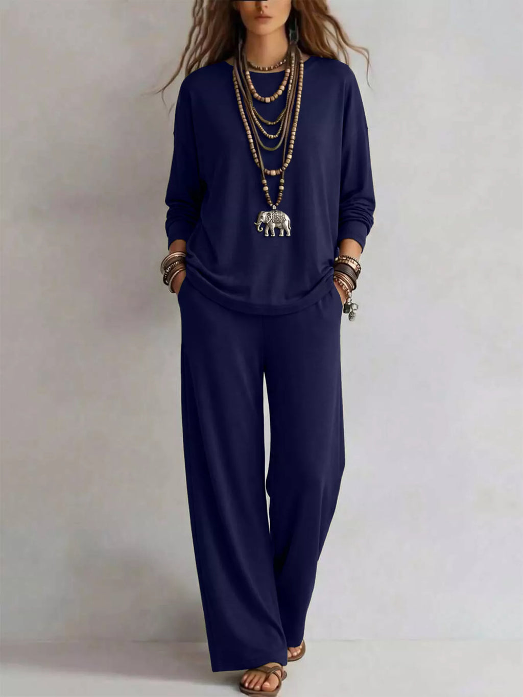 Round Neck T-Shirt and Wide-Leg Pants Set - Lilixa.store