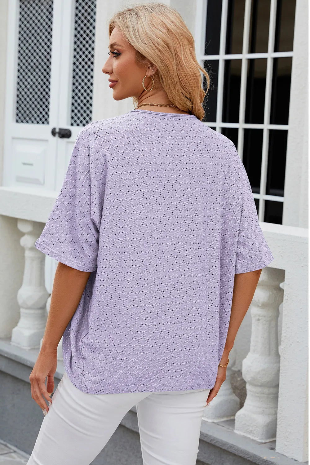 Eyelet Open Front Half Sleeve Cardigan - Lilixa.store