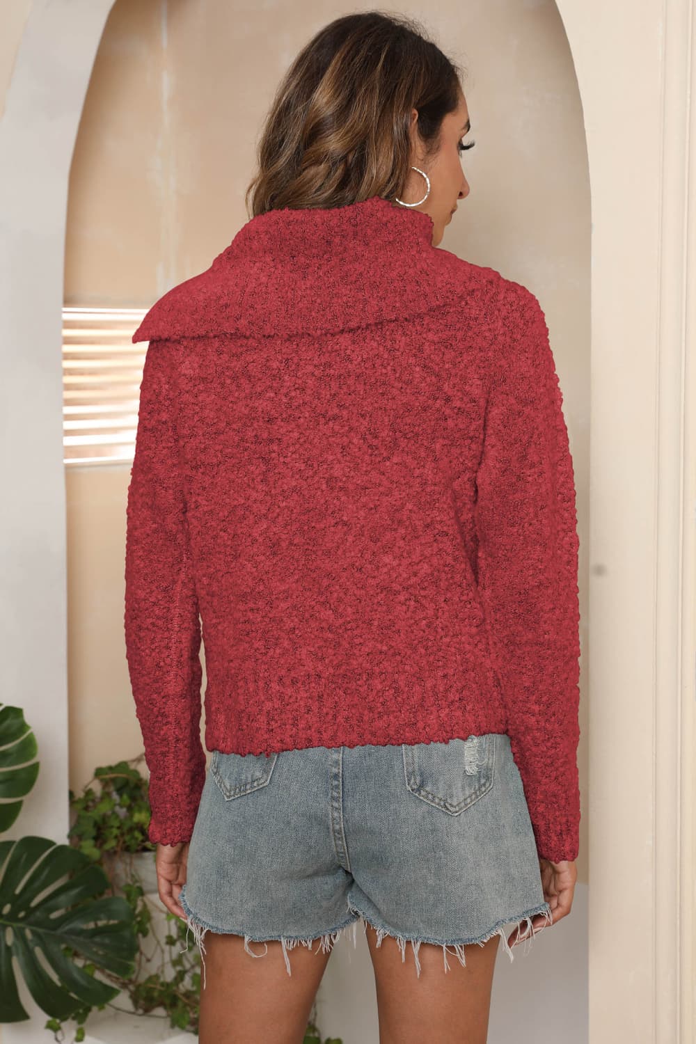Asymmetrical Neck Long Sleeve Pullover Sweater, view 10