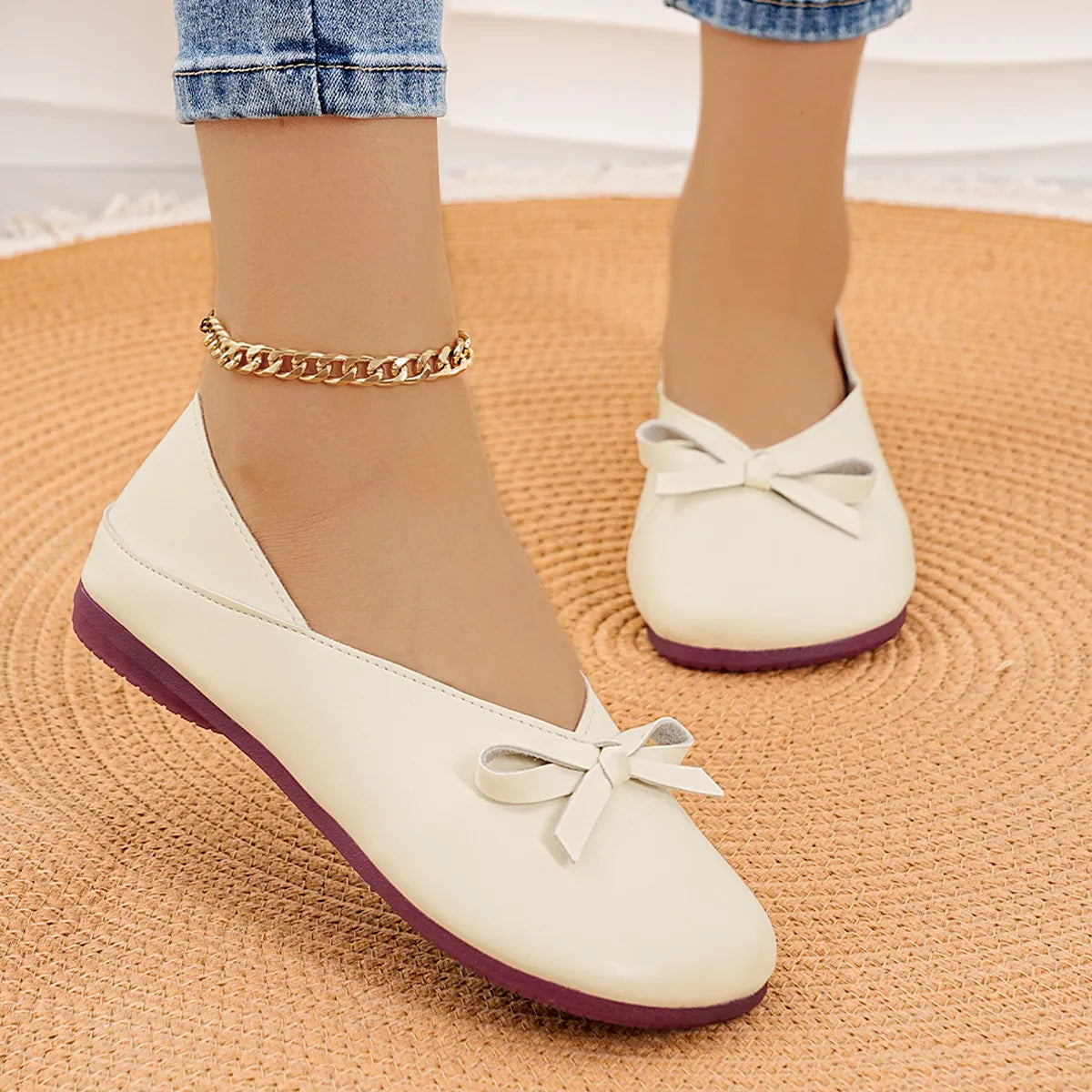 Bow Round Toe Flats Slip-Ons, view 9