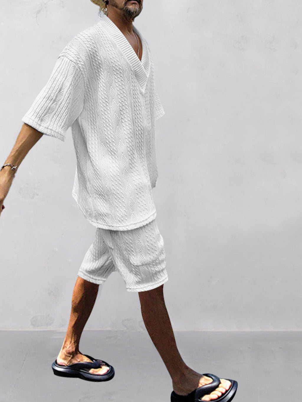 Men's Full Size Casual Knit V-Neck Short Sleeve Top and Shorts Set Plus Size - Lilixa.store