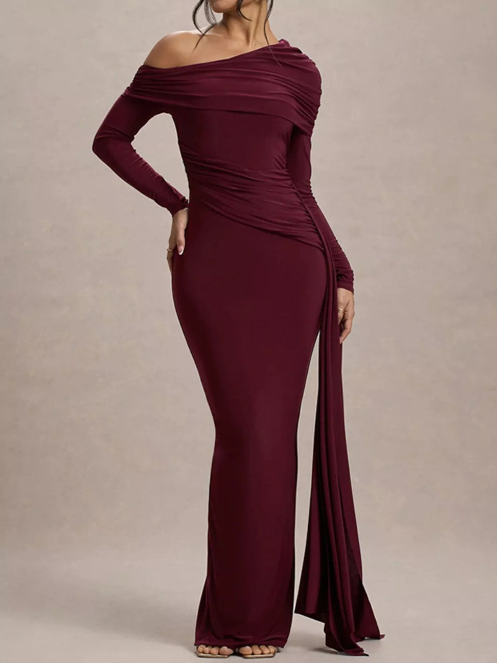 One-Shoulder Ruched Maxi Dress - Lilixa.store