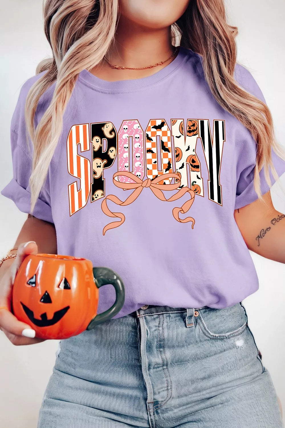Halloween Spooky Letter Graphic Round Neck Casual T Shirt - Lilixa.store