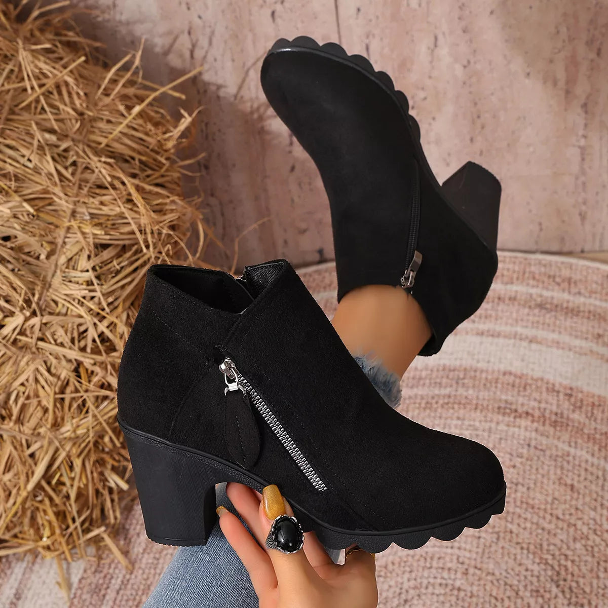 Round Toe Block Heels Boots - Lilixa.store